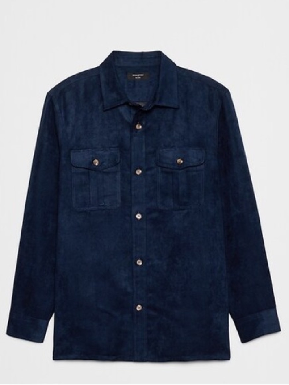BANANA REPUBLIC Navy Blue Vegan Suede Shirt Jacket w Silver Snap Buttons